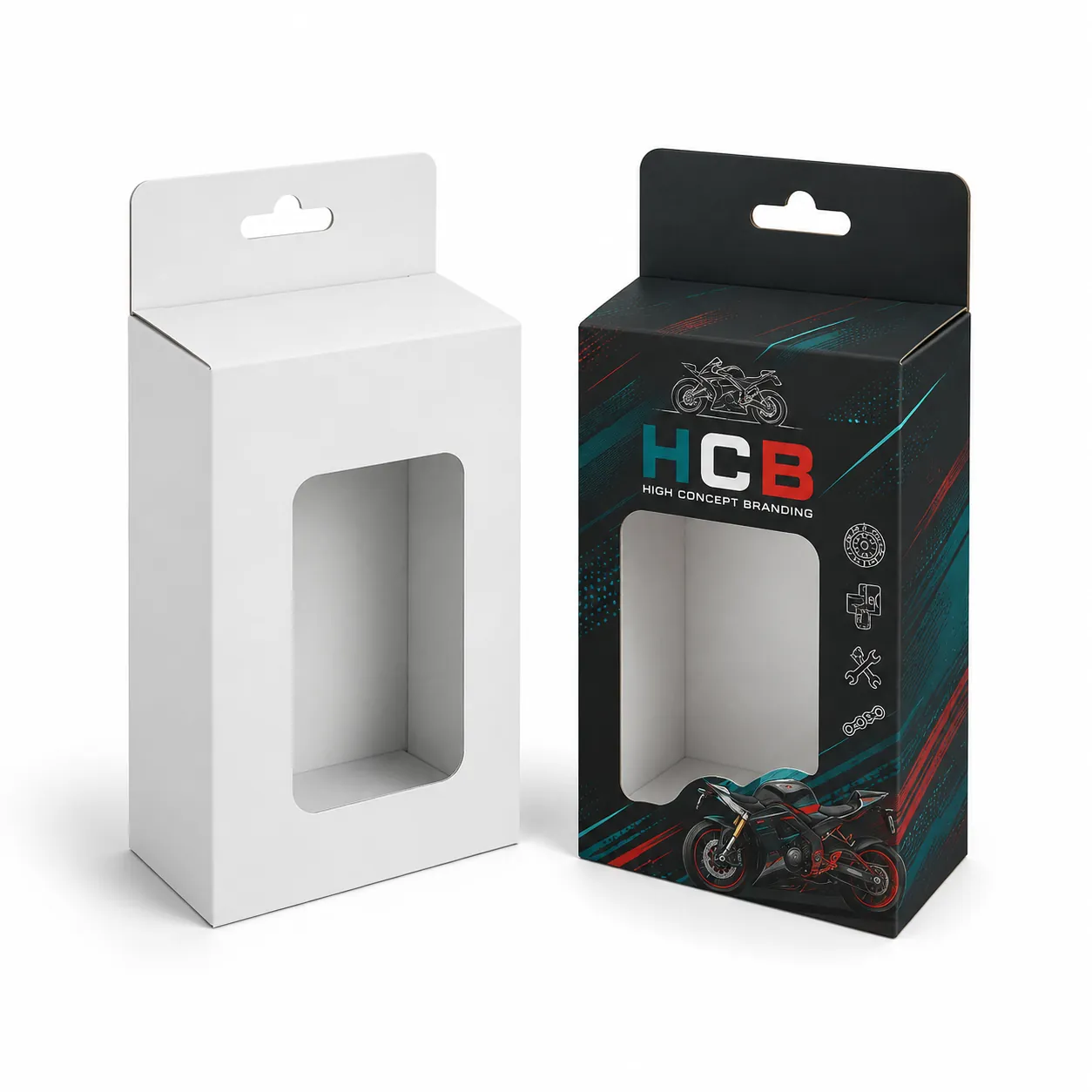 Modern black and red car parts packaging boxes designed specifically for durable mechanical part protection. class=